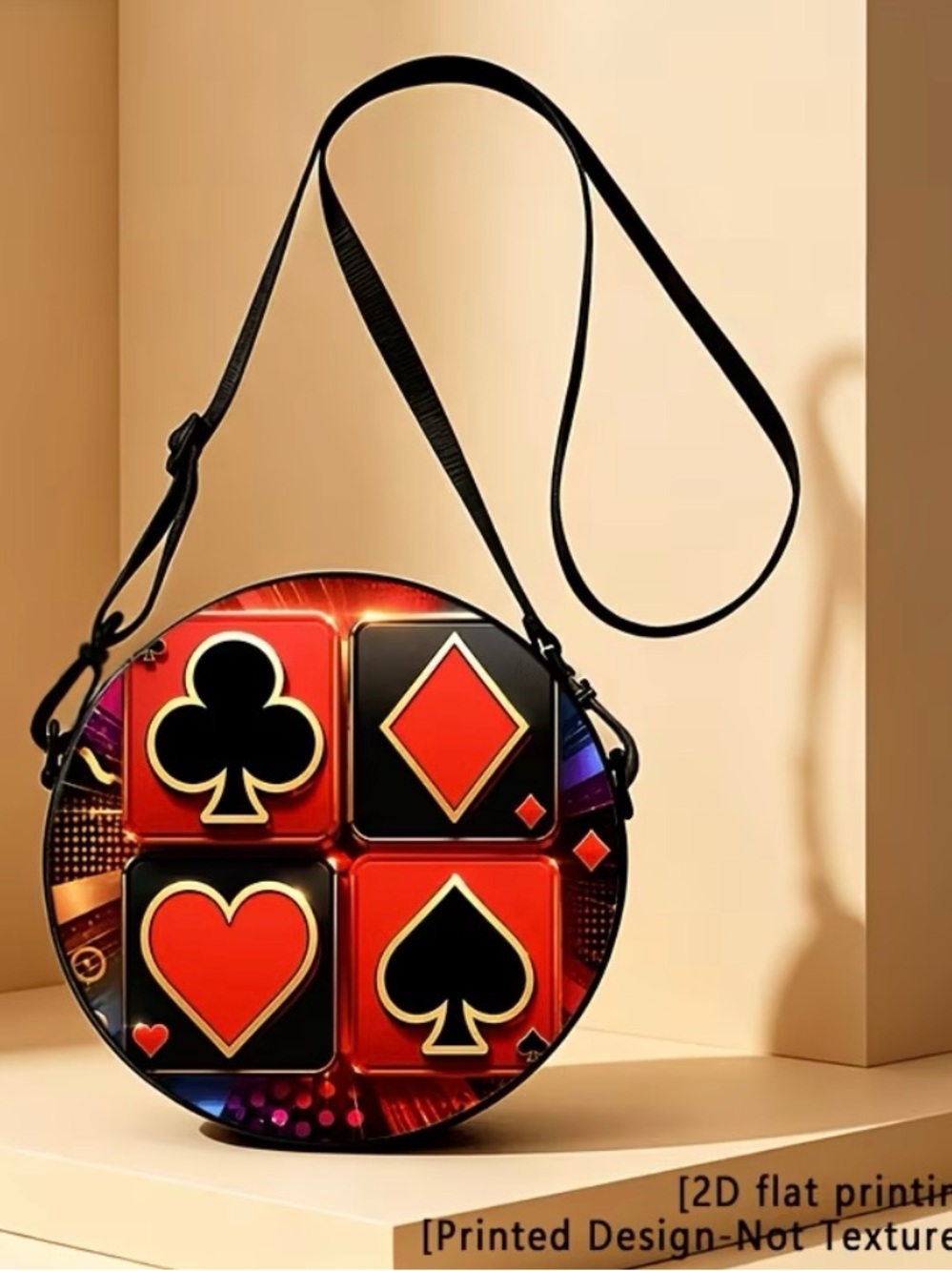 Round Crossbody Bag Wonderland Themed with Card Suit Design